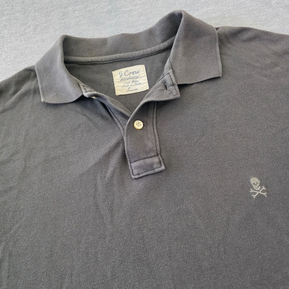 J. Crew Mens Skull Crossbones Pique Polo Shirt Gray Small 14219 SP11
